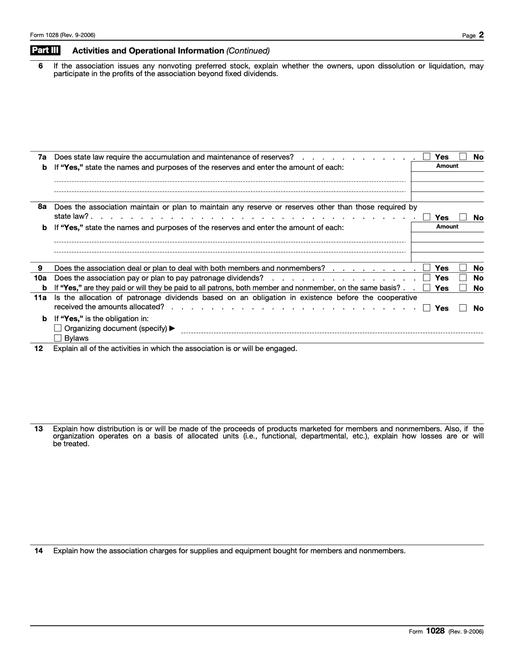 Page 4 of 6 of the official IRS Form 1028 PDF (Rev. September 2006): Part III