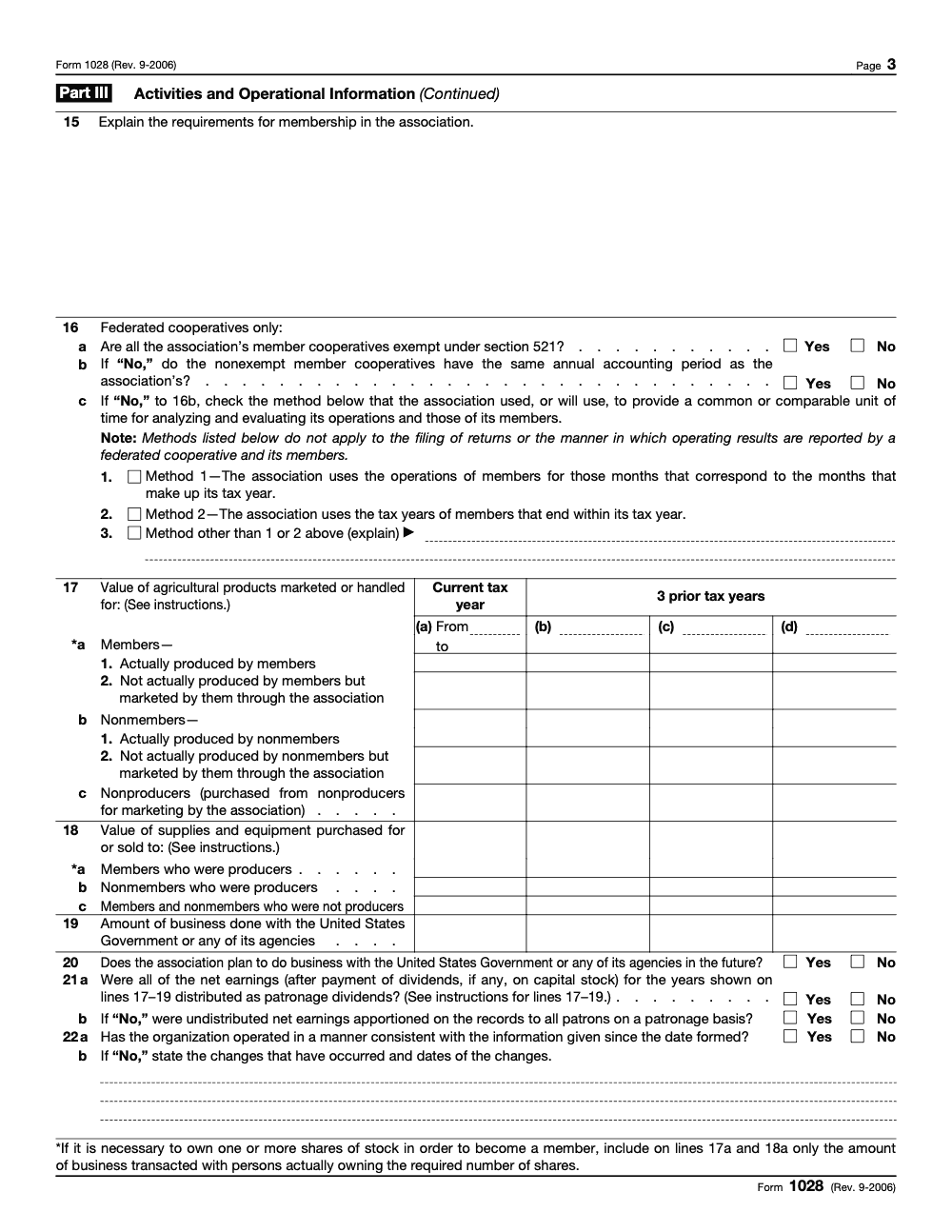 Page 5 of 6 of the official IRS Form 1028 PDF (Rev. September 2006): Part III