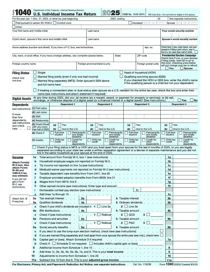 First page of the official IRS Form 1040 PDF