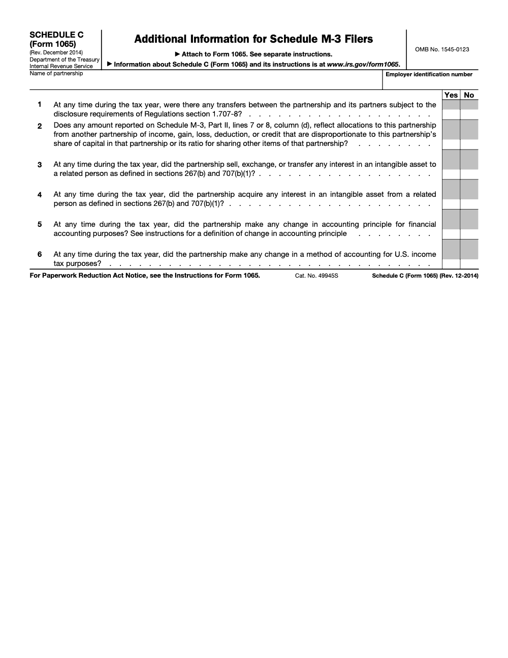 Page 1 of 1 of the official IRS Form 1065 Schedule C PDF (Rev. December 2014): Part II