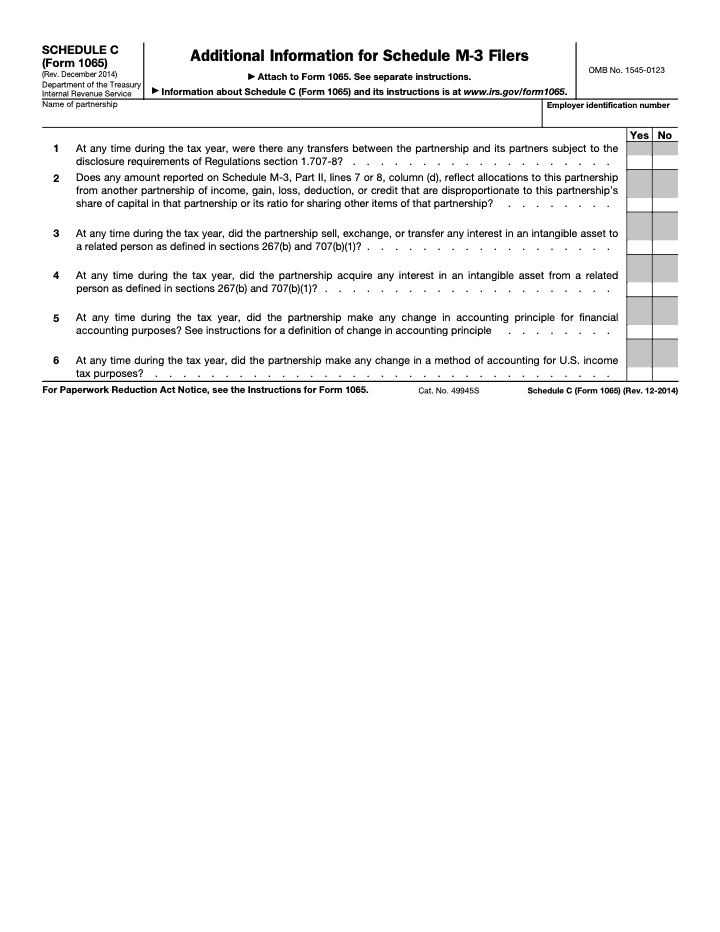 Page 1 of 1 of the official IRS Form 1065 Schedule C PDF (Rev. December 2014): Part II
