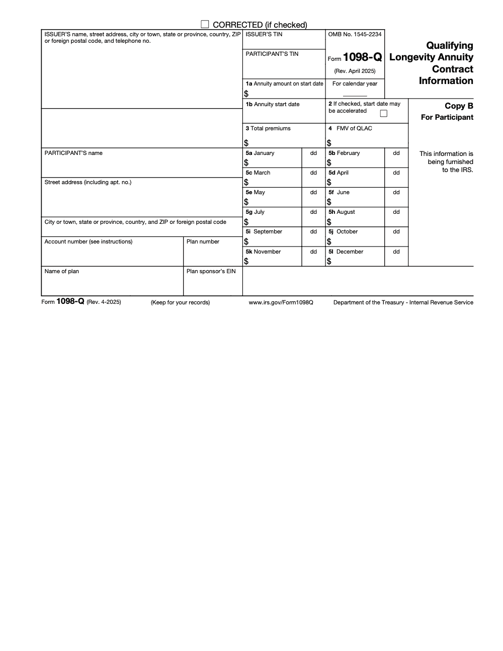 Page 3 of 4 of the official IRS Form 1098‑Q PDF (Rev. April 2025): Copy B