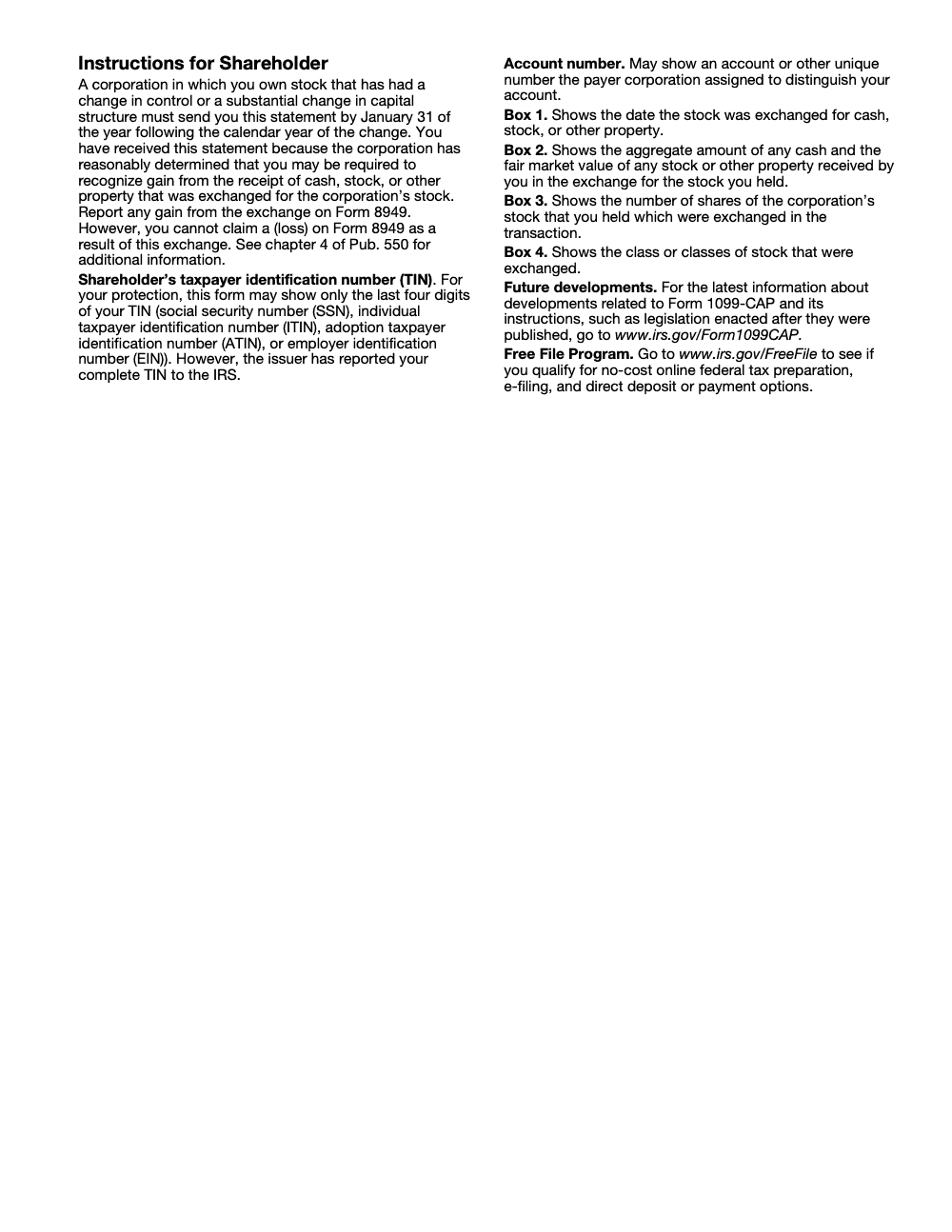 Page 3 of 3 of the official IRS Form 1099-CAP PDF (Rev. April 2025)