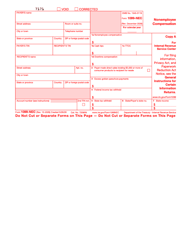 First page of the official IRS Form 1099-NEC PDF