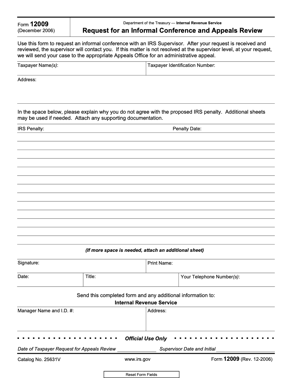 Page 1 of 1 of the official IRS Form 12009 PDF (Rev. December 2006)