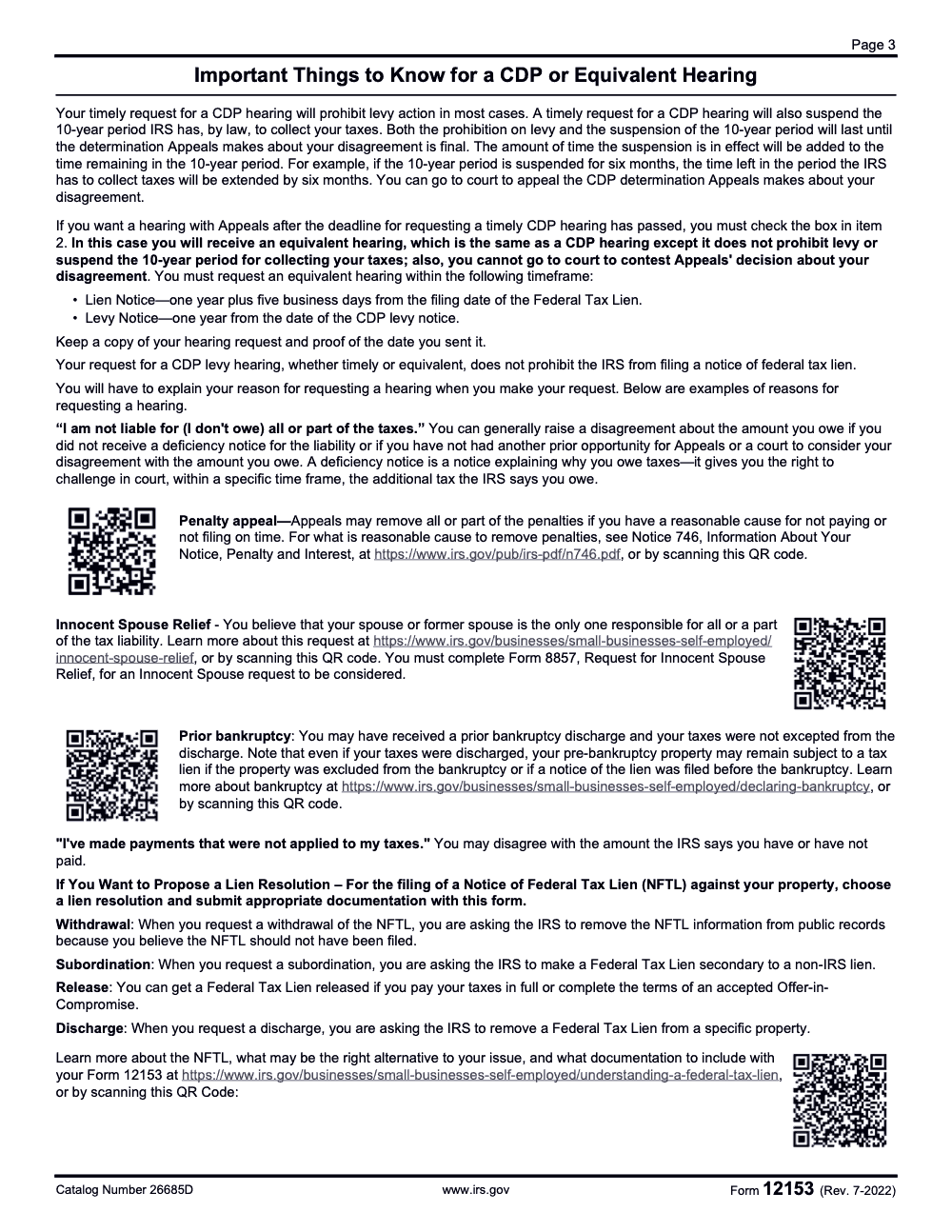 Page 3 of 4 of the official IRS Form 12153 PDF (Rev. July 2022)