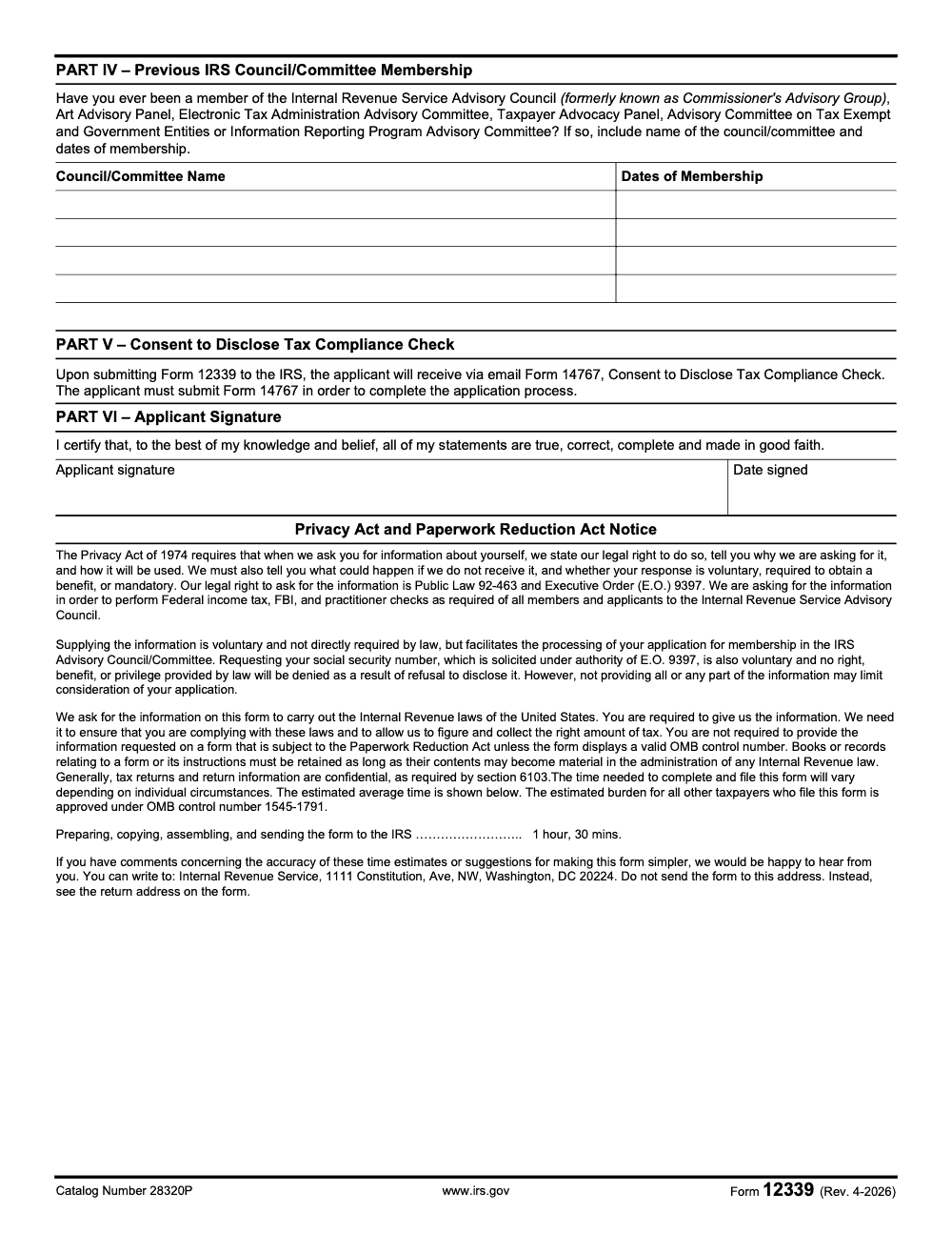 Page 2 of 2 of the official IRS IRS Form 12339 PDF (Rev. April 2026)