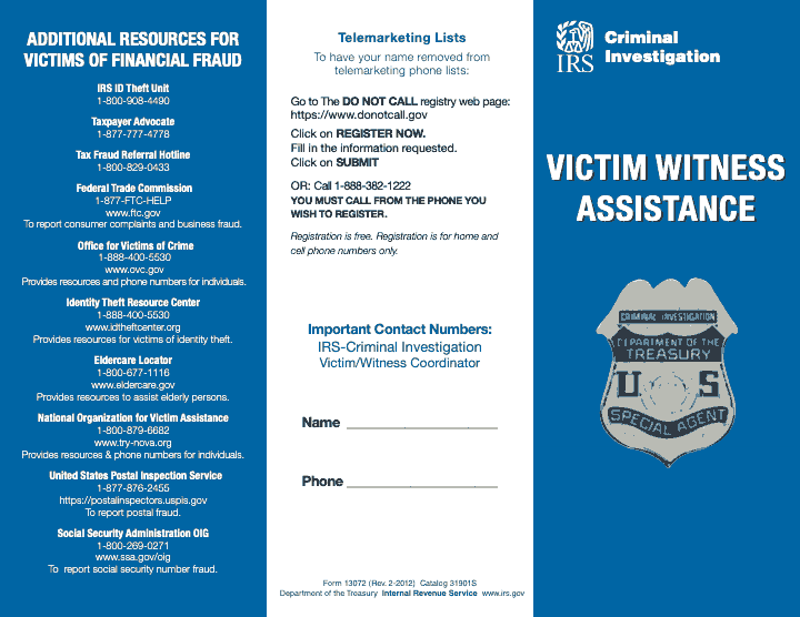 Page 1 of 2 of the official IRS Form 13072 PDF (Rev. February 2012)