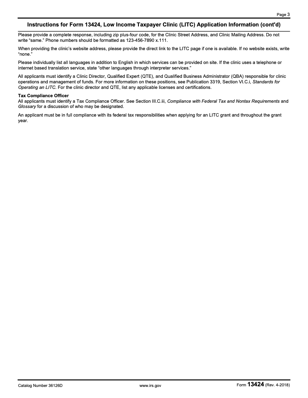 Page 3 of 3 of the official IRS Form 13424 PDF (Rev. April 2018)