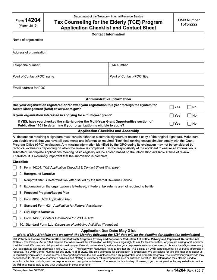 Page 1 of 1 of the official IRS Form 14204 PDF (Rev. March 2019)