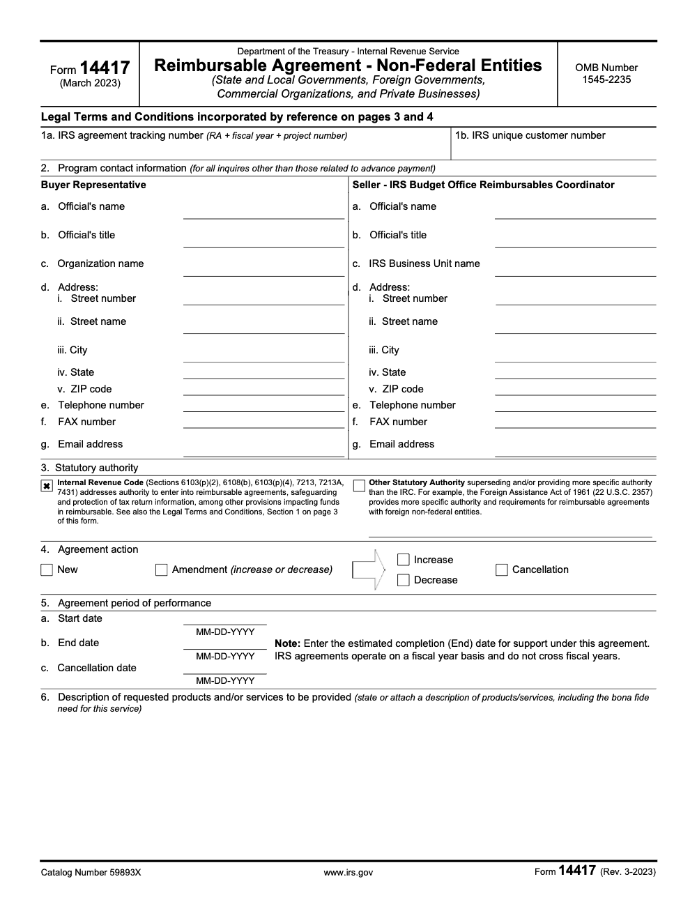 Page 1 of 6 of the official IRS Form 14417 PDF (Rev. March 2023)