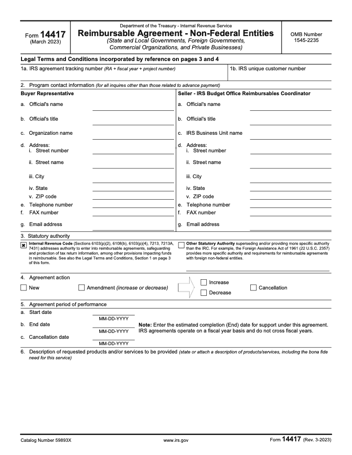 Page 1 of 6 of the official IRS Form 14417 PDF (Rev. March 2023)