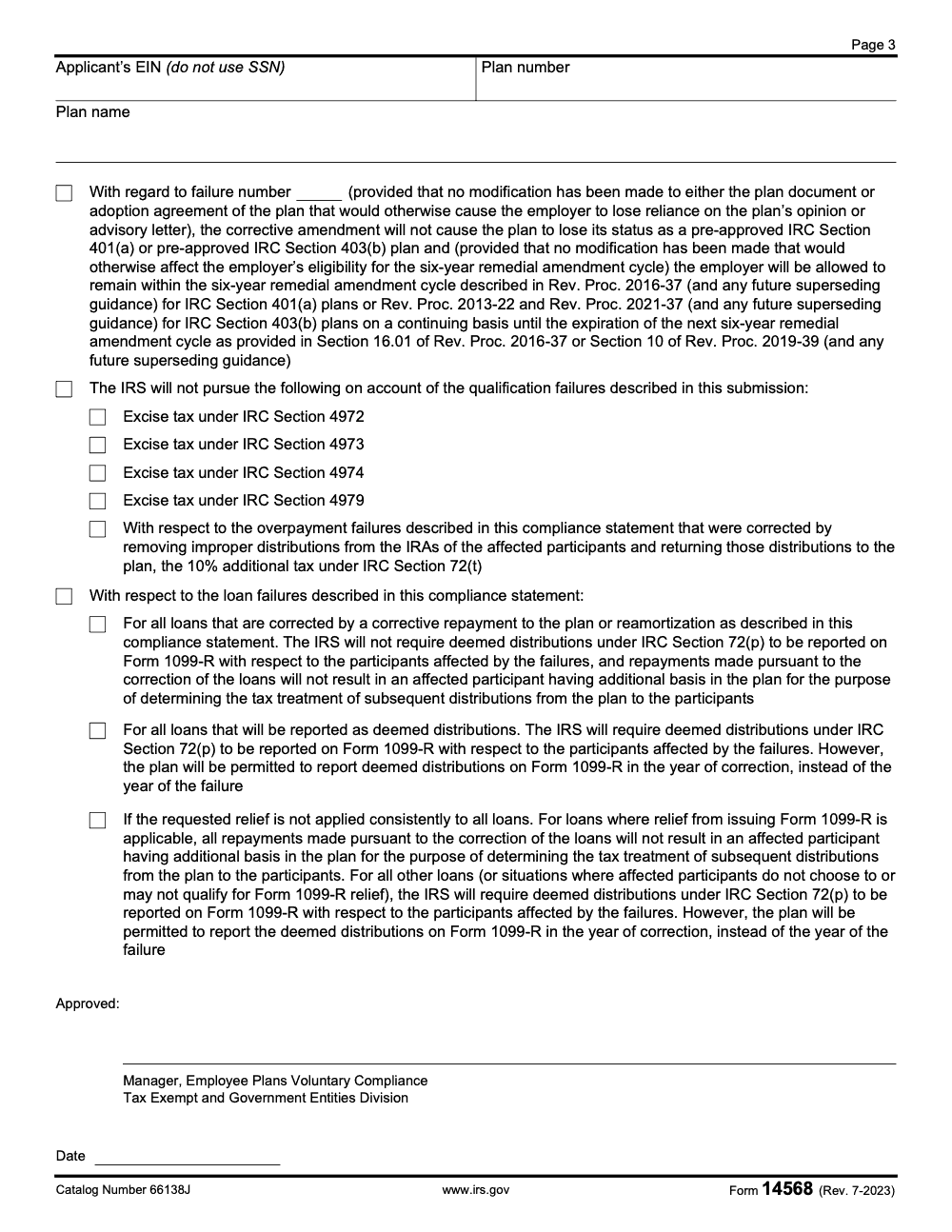 Page 3 of 3 of the official IRS Form 14568 PDF (Rev. July 2023)