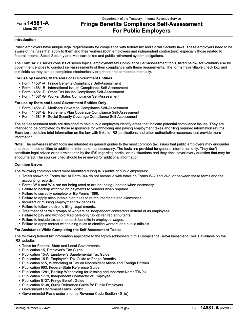 Page 1 of 4 of the official IRS Form 14581-A PDF (June 2017 edition)