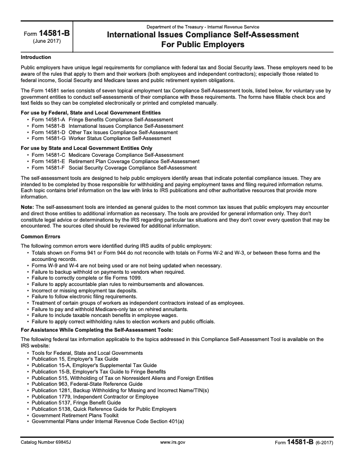 Page 1 of 3 of the official IRS Form 14581-B PDF (June 2017 edition)