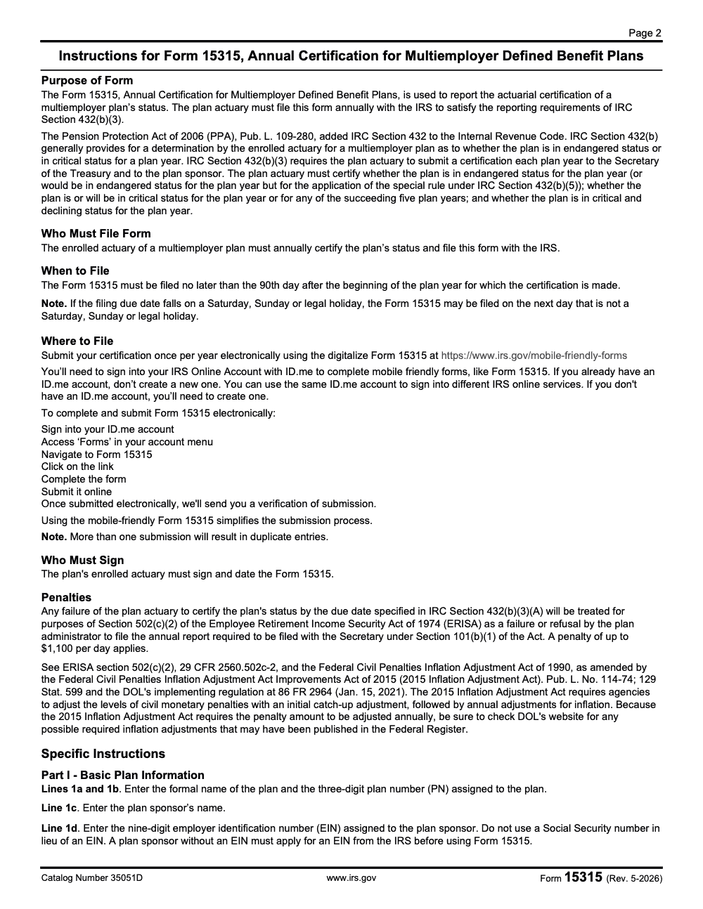 Page 2 of 4 of the official IRS IRS Form 15315 PDF (Rev. May 2026)