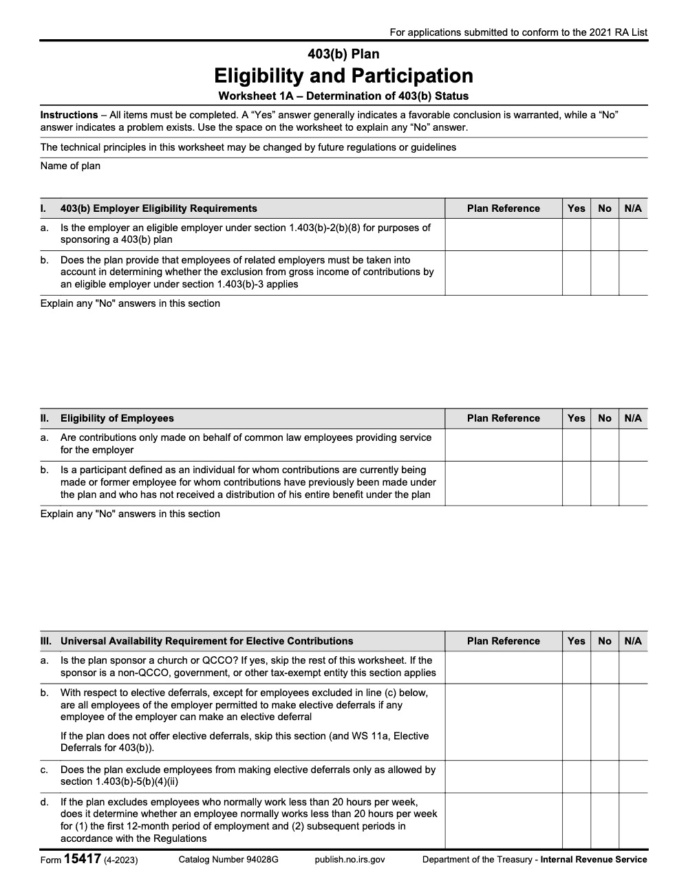 Page 1 of 2 of the official IRS Form 15417 PDF (April 2023 edition)