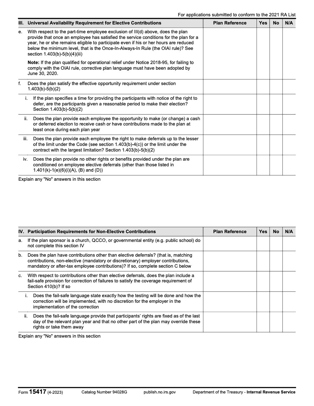 Page 2 of 2 of the official IRS Form 15417 PDF (April 2023 edition)