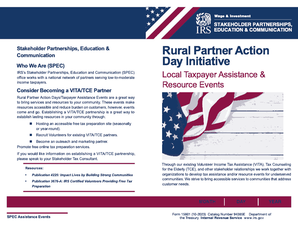 Page 1 of 2 of the official IRS Form 15601 PDF (October 2023 edition)