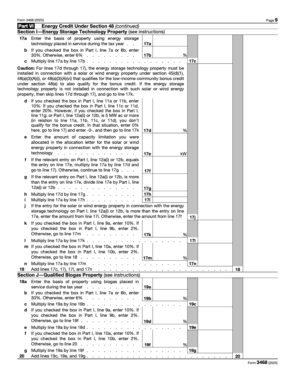 Page 9 of 12 of the official IRS Form 3468 PDF (2025 edition): Parts VI, I