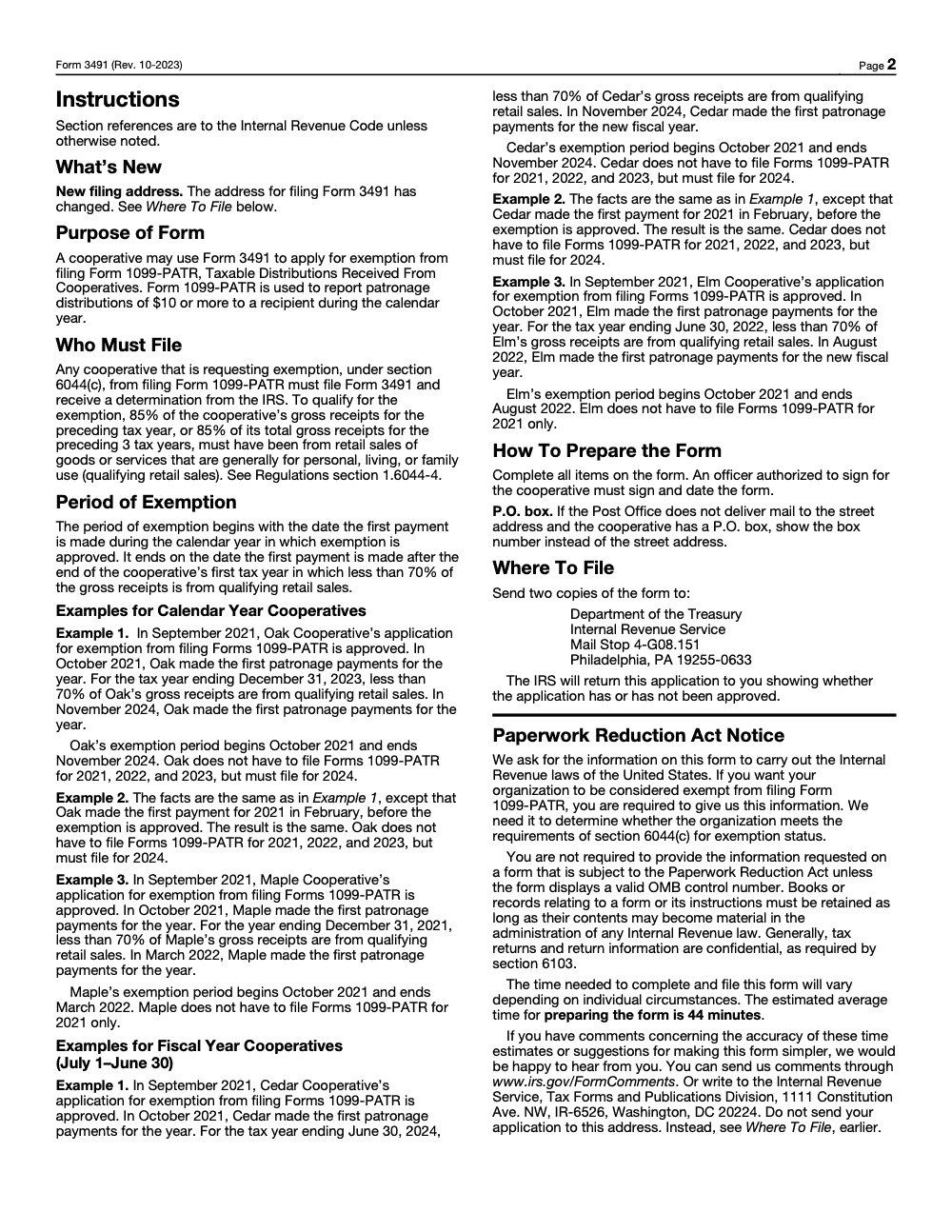 Page 2 of 2 of the official IRS Form 3491 PDF (Rev. October 2023)