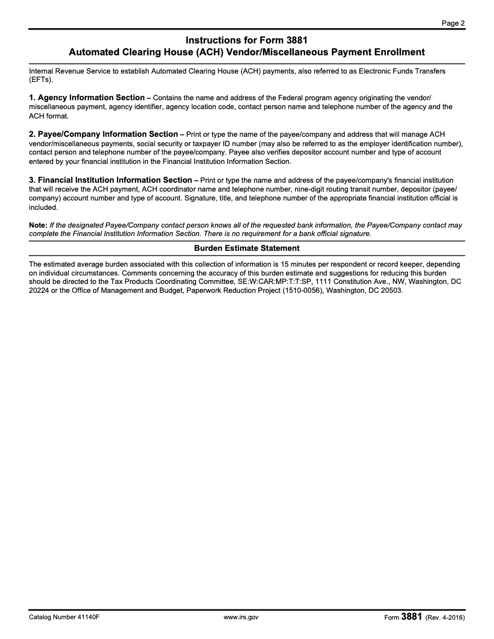 Page 2 of 2 of the official IRS Form 3881 PDF (Rev. April 2016)