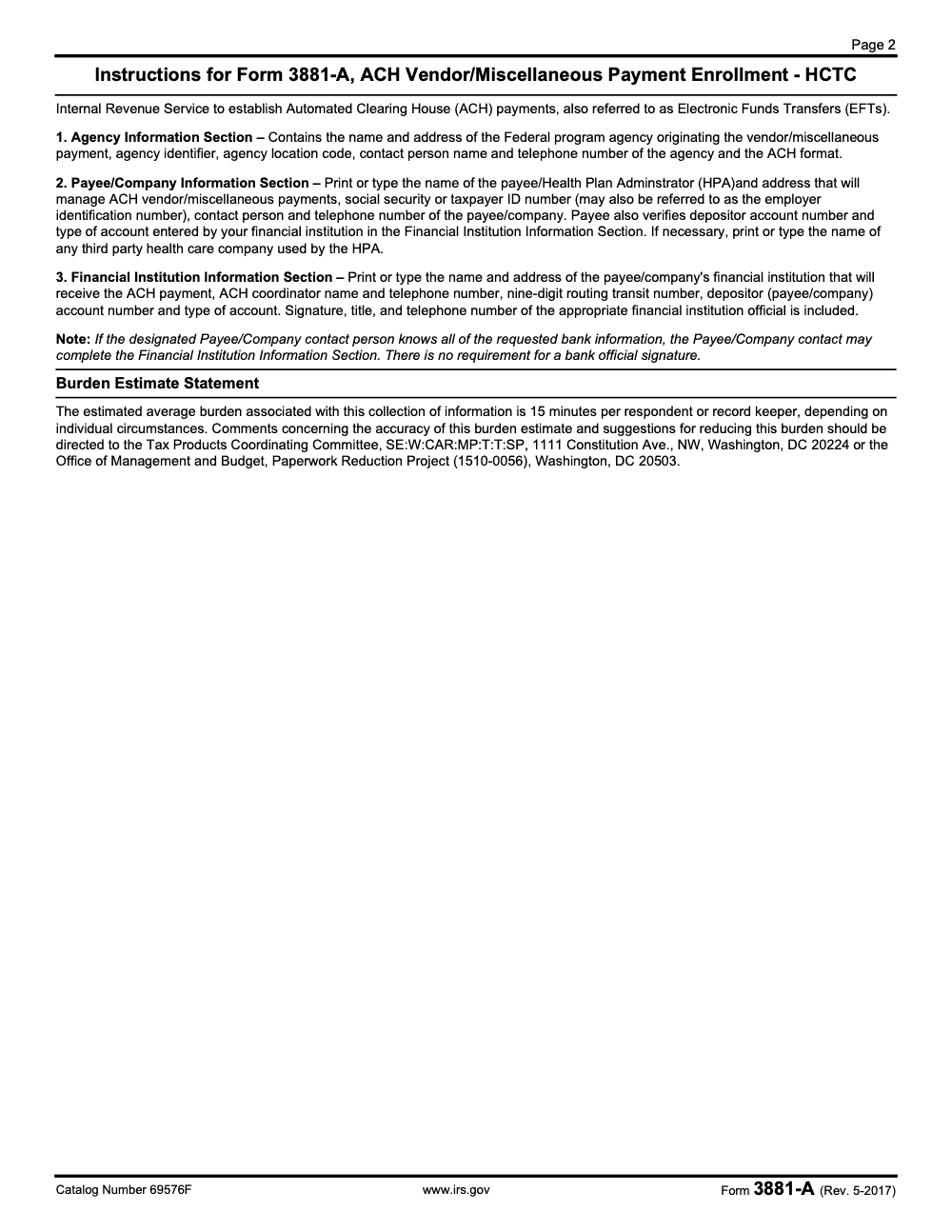 Page 2 of 2 of the official IRS Form 3881-A PDF (Rev. May 2017)