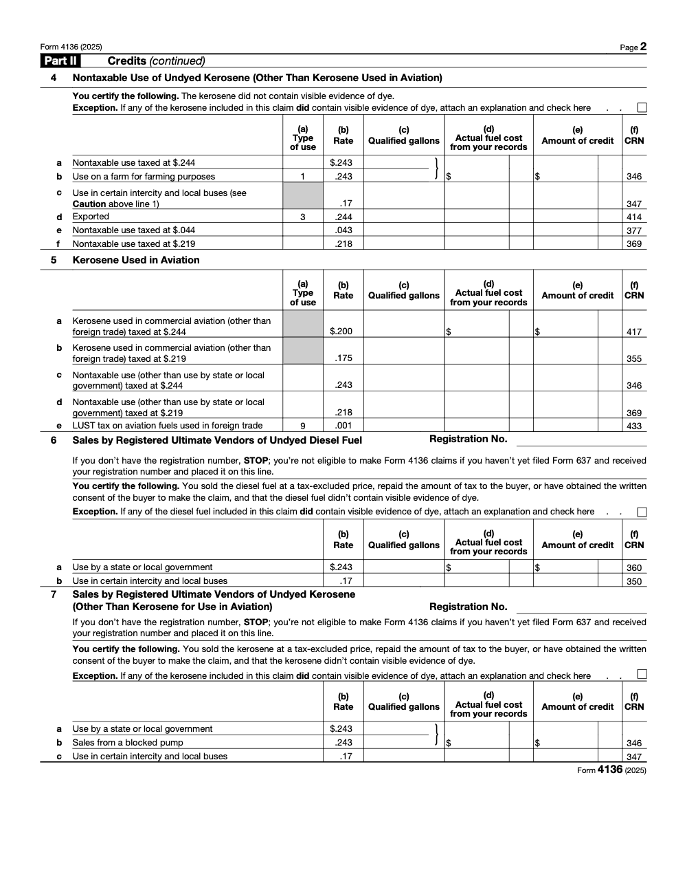 Page 2 of 4 of the official IRS Form 4136 PDF (2025 edition): Part II