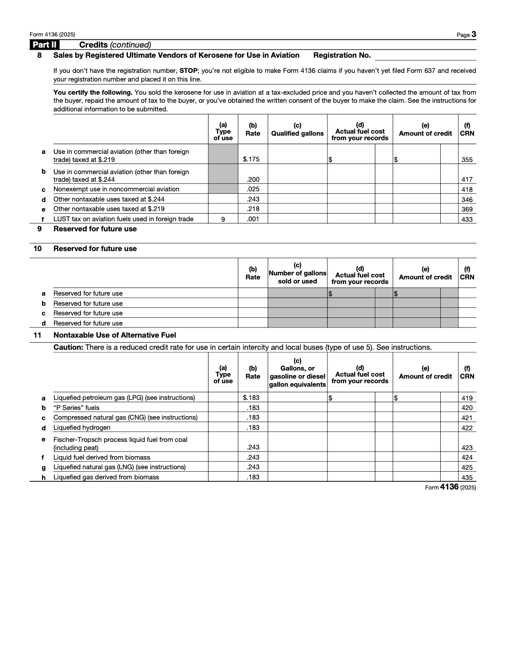 Page 3 of 4 of the official IRS Form 4136 PDF (2025 edition): Part II