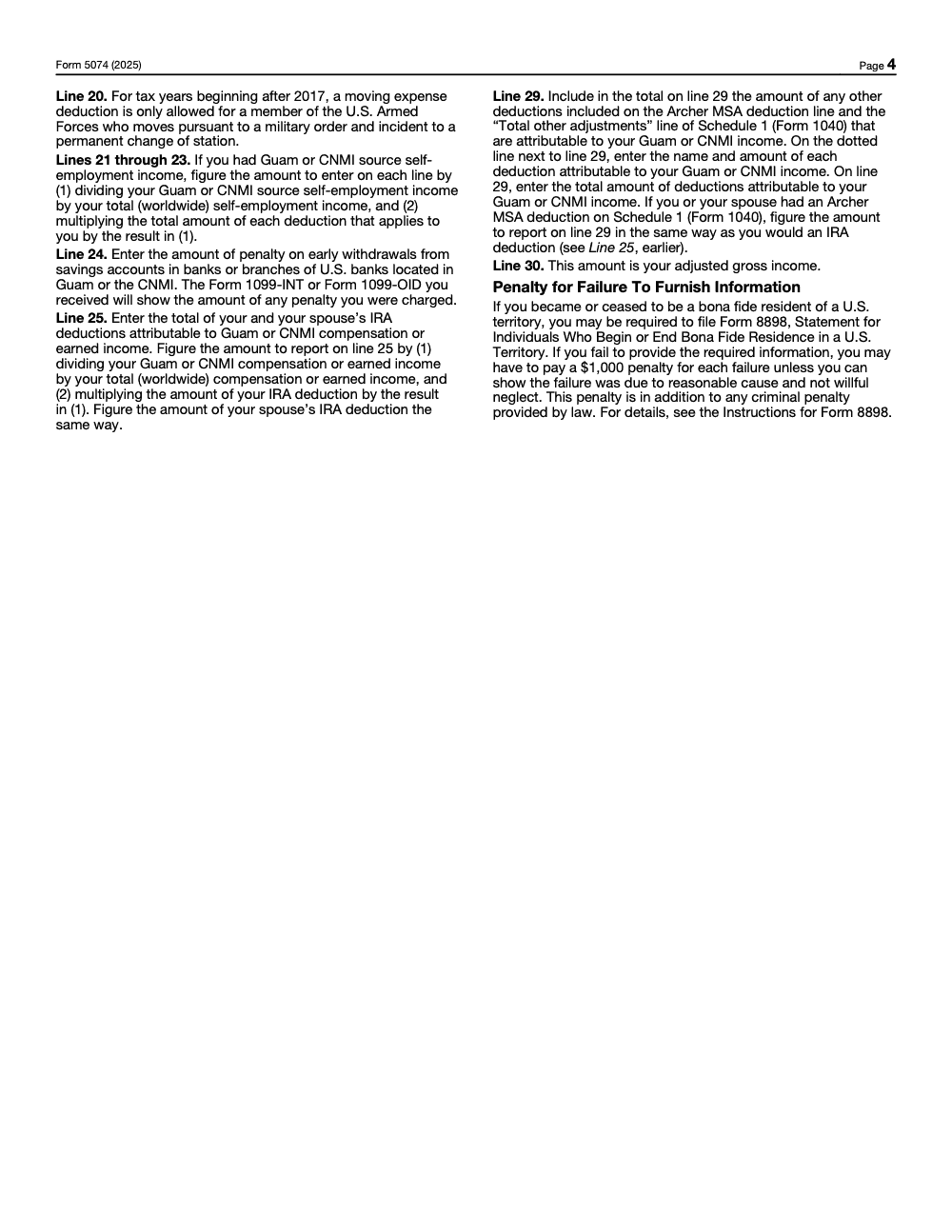 Page 4 of 4 of the official IRS Form 5074 PDF (2025 edition)