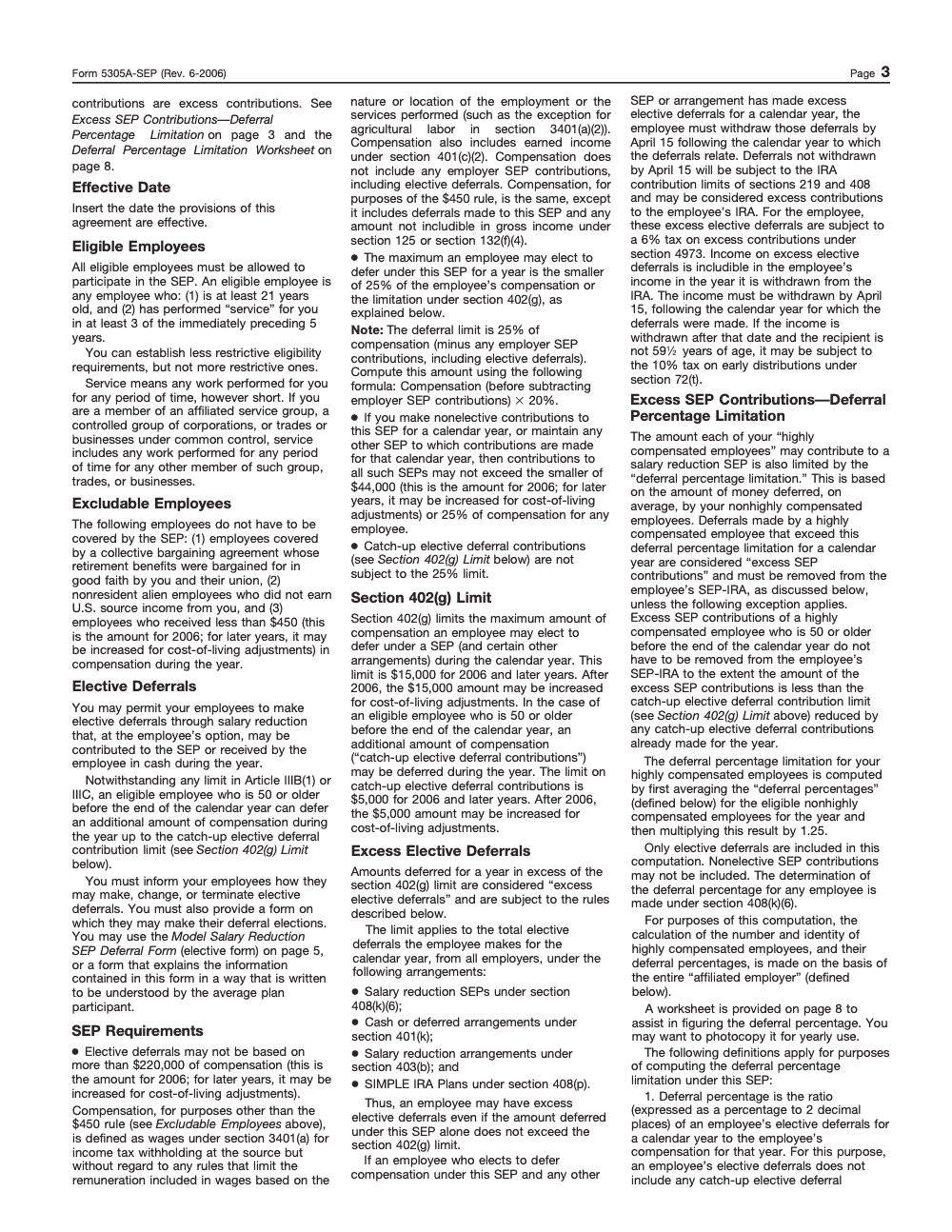 Page 3 of 8 of the official IRS Form 5305-A-SEP PDF (Rev. June 2006)