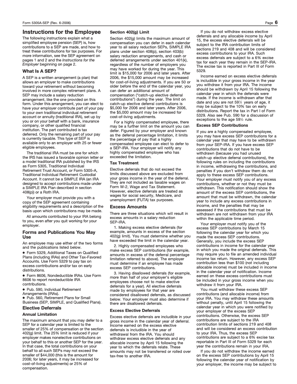 Page 6 of 8 of the official IRS Form 5305-A-SEP PDF (Rev. June 2006)