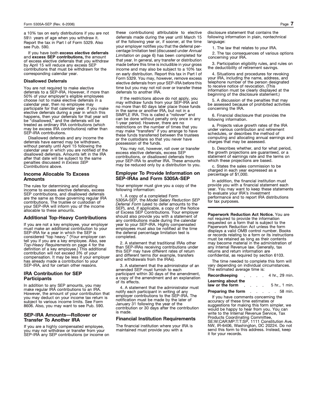 Page 7 of 8 of the official IRS Form 5305-A-SEP PDF (Rev. June 2006): Part I