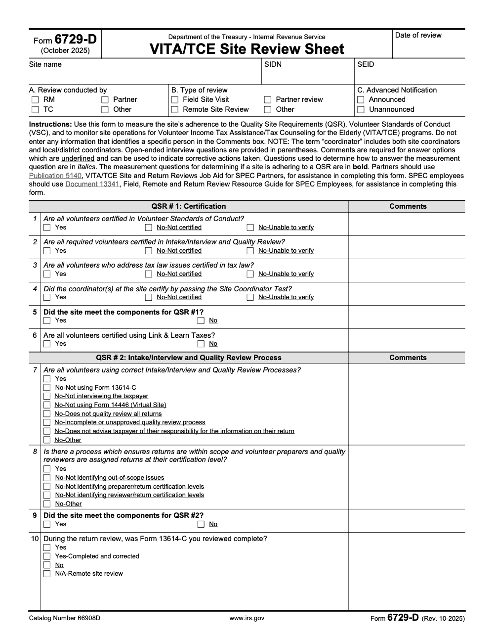 Page 1 of 3 of the official IRS Form 6729-D PDF (Rev. October 2025)