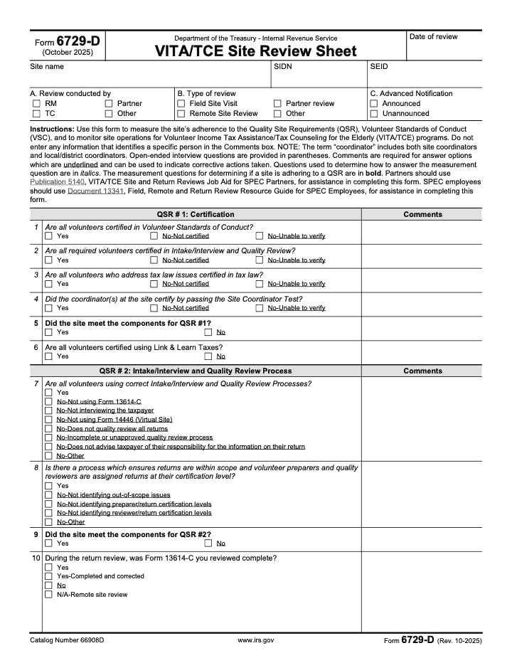 Page 1 of 3 of the official IRS Form 6729-D PDF (Rev. October 2025)