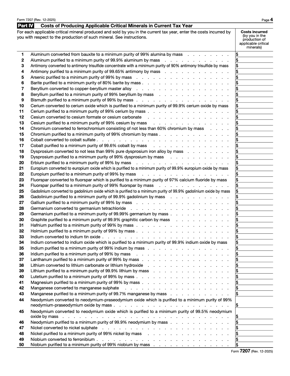Page 4 of 5 of the official IRS Form 7207 PDF (Rev. December 2025): Part IV