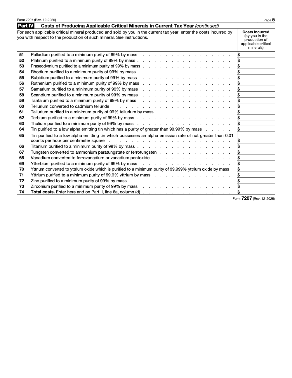 Page 5 of 5 of the official IRS Form 7207 PDF (Rev. December 2025): Part IV