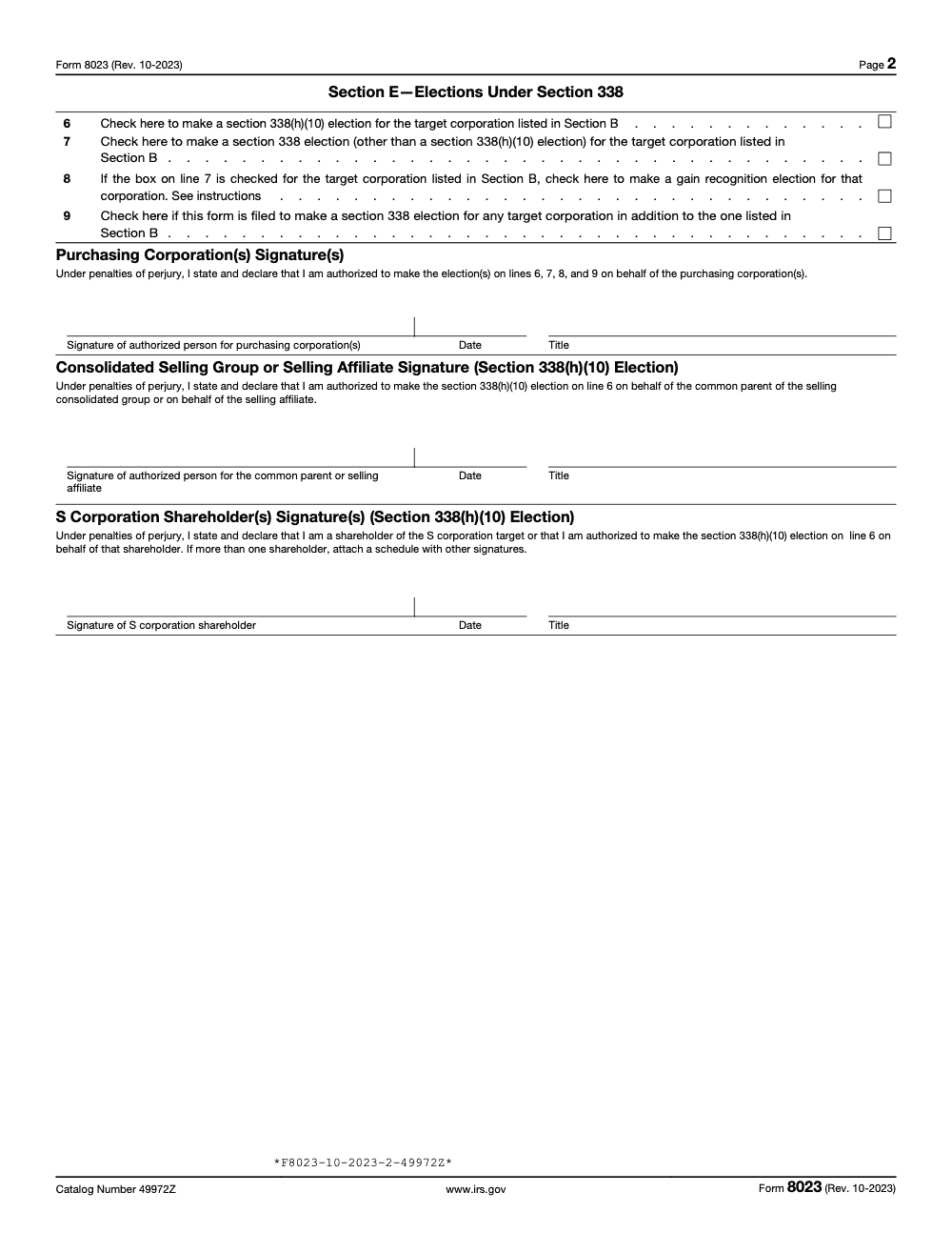 Page 2 of 3 of the official IRS Form 8023 PDF (Rev. October 2023)