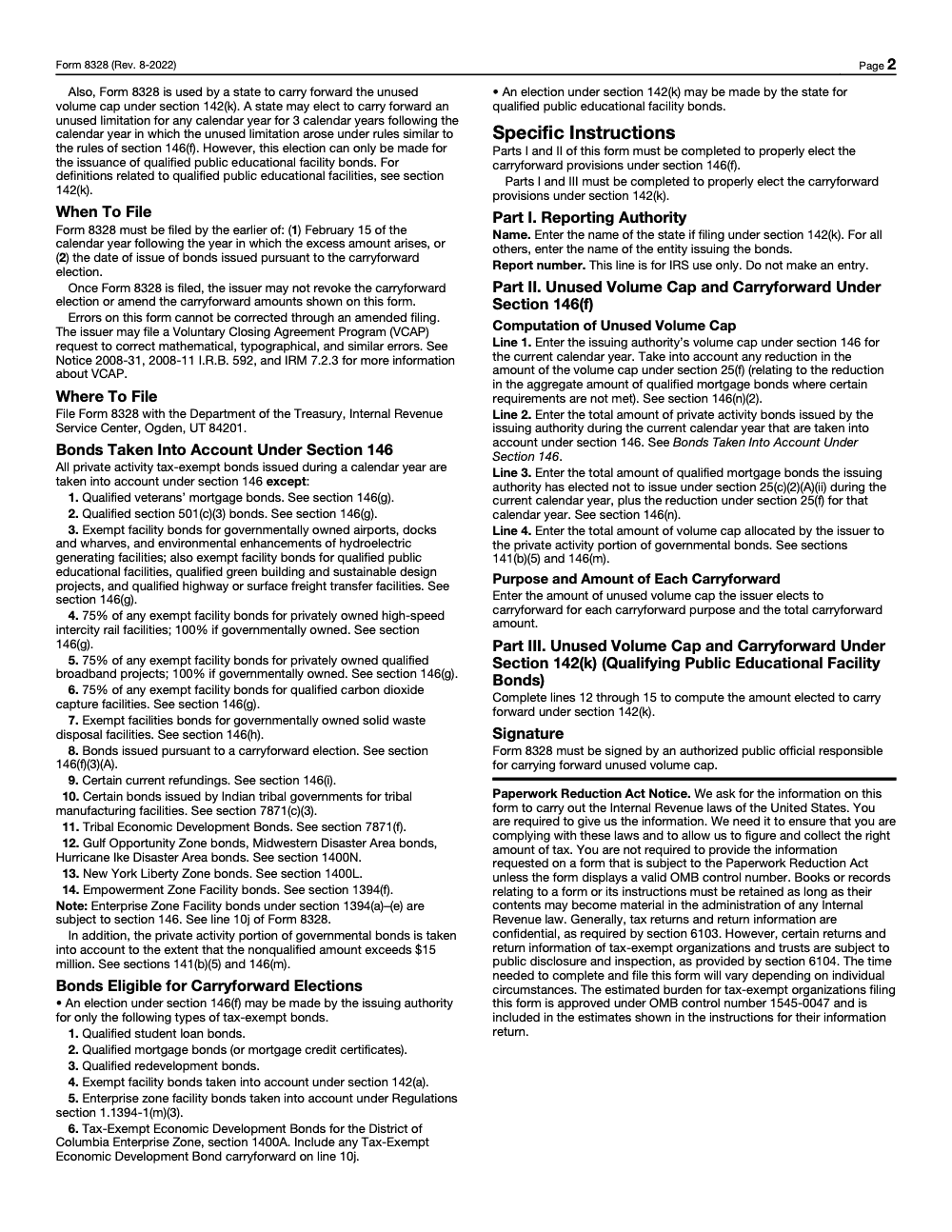Page 2 of 2 of the official IRS Form 8328 PDF (Rev. August 2022)