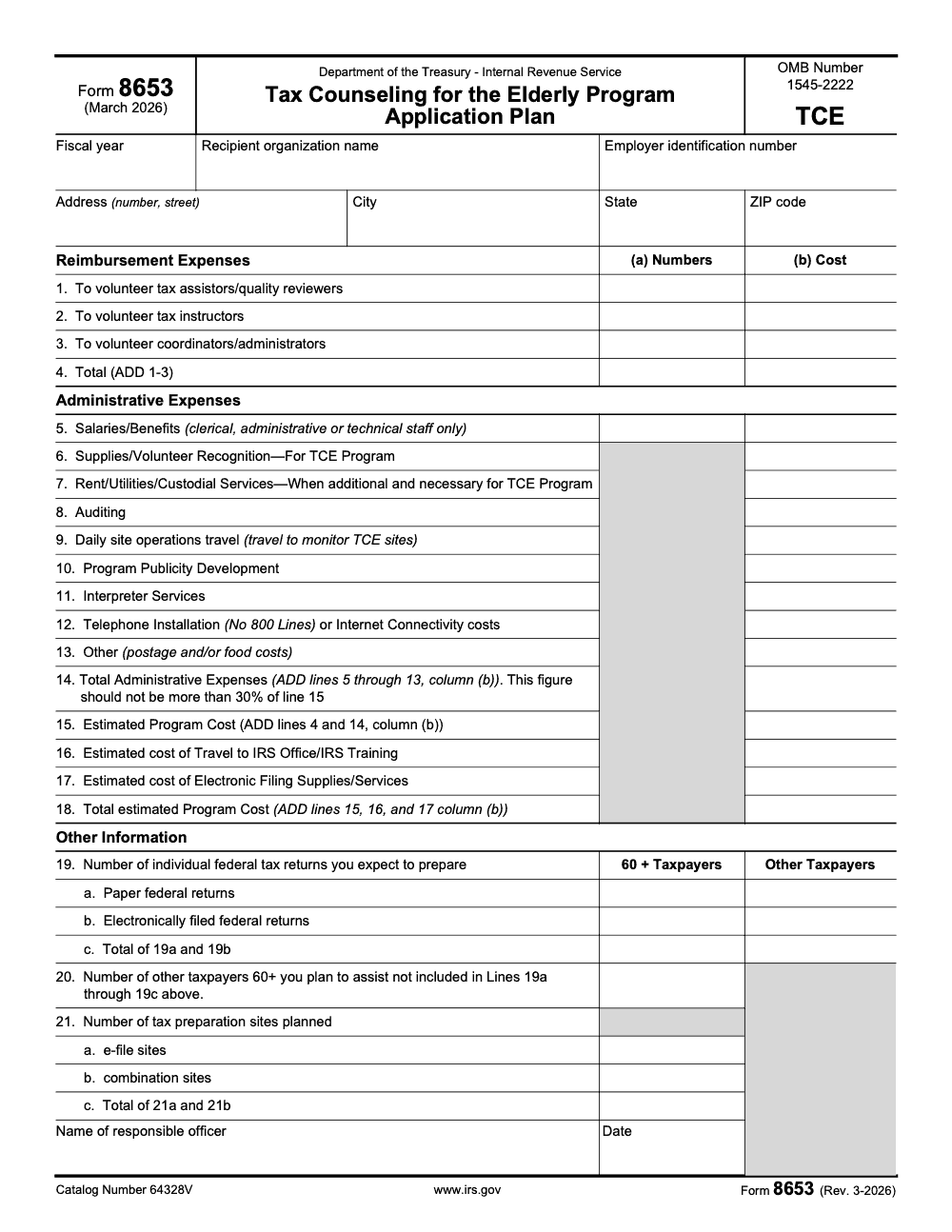 Page 1 of 2 of the official IRS Form 8653 PDF (Rev. March 2026)