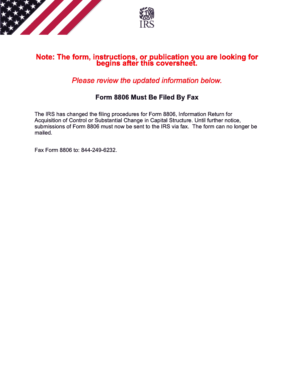 Page 1 of 4 of the official IRS Form 8806 PDF (Rev. October 2016)