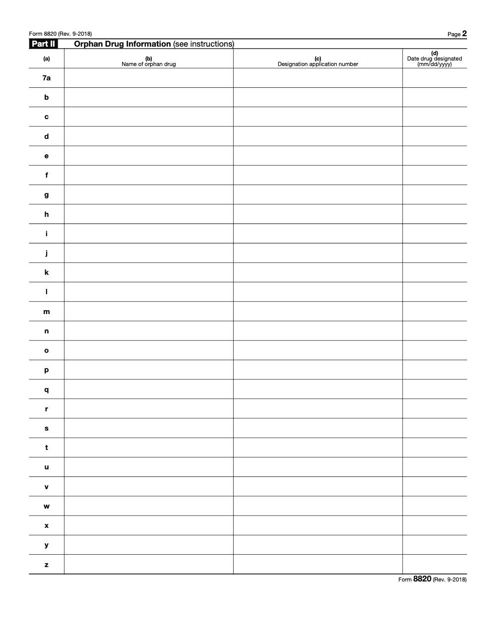 Page 2 of 4 of the official IRS Form 8820 PDF (Rev. September 2018): Part II