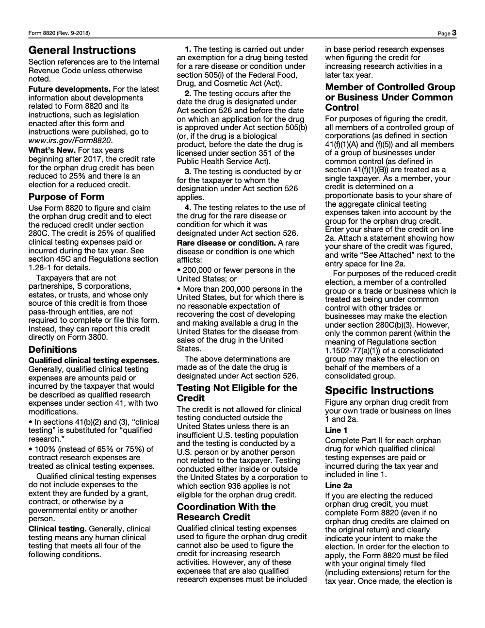 Page 3 of 4 of the official IRS Form 8820 PDF (Rev. September 2018): instructions