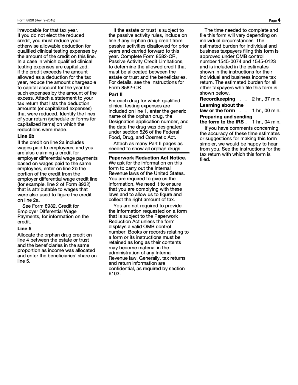 Page 4 of 4 of the official IRS Form 8820 PDF (Rev. September 2018): Part II