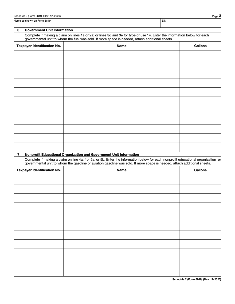 Page 3 of 5 of the official IRS Form 8849 Schedule 2 PDF (Rev. December 2020)