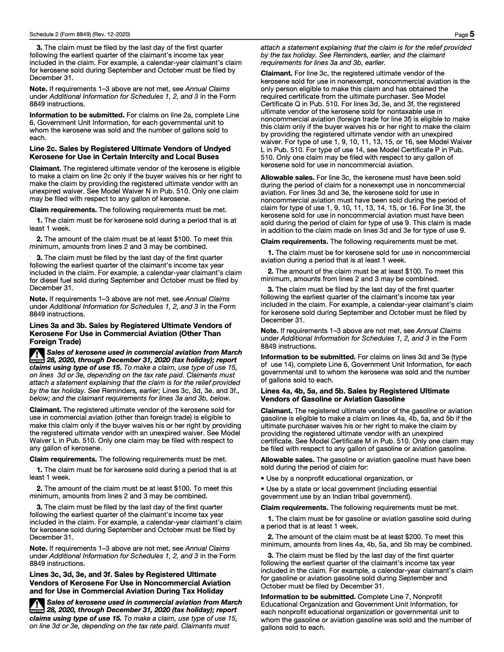 Page 5 of 5 of the official IRS Form 8849 Schedule 2 PDF (Rev. December 2020)