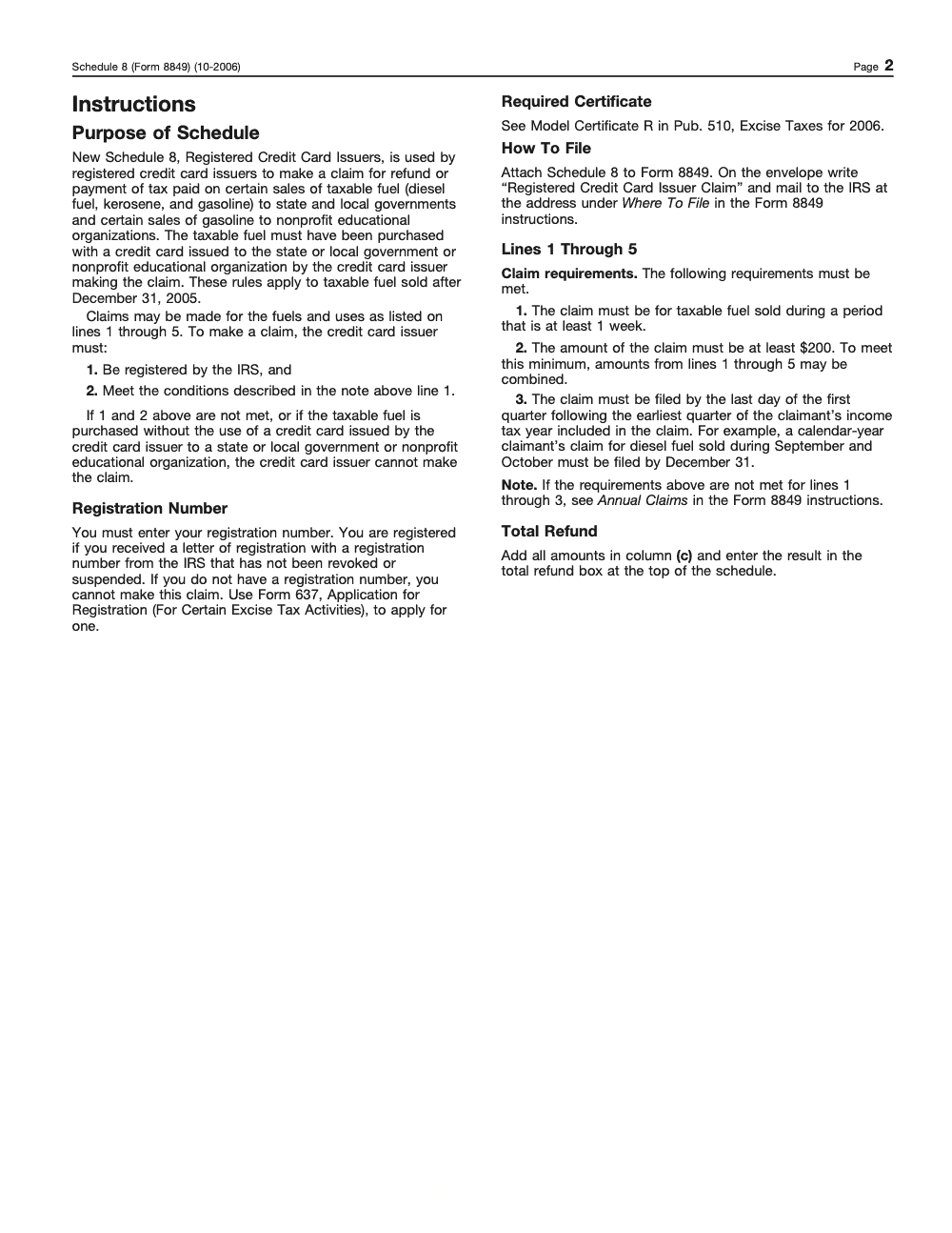 Page 2 of 2 of the official IRS Form 8849 (Schedule 8) PDF (Rev. October 2006)