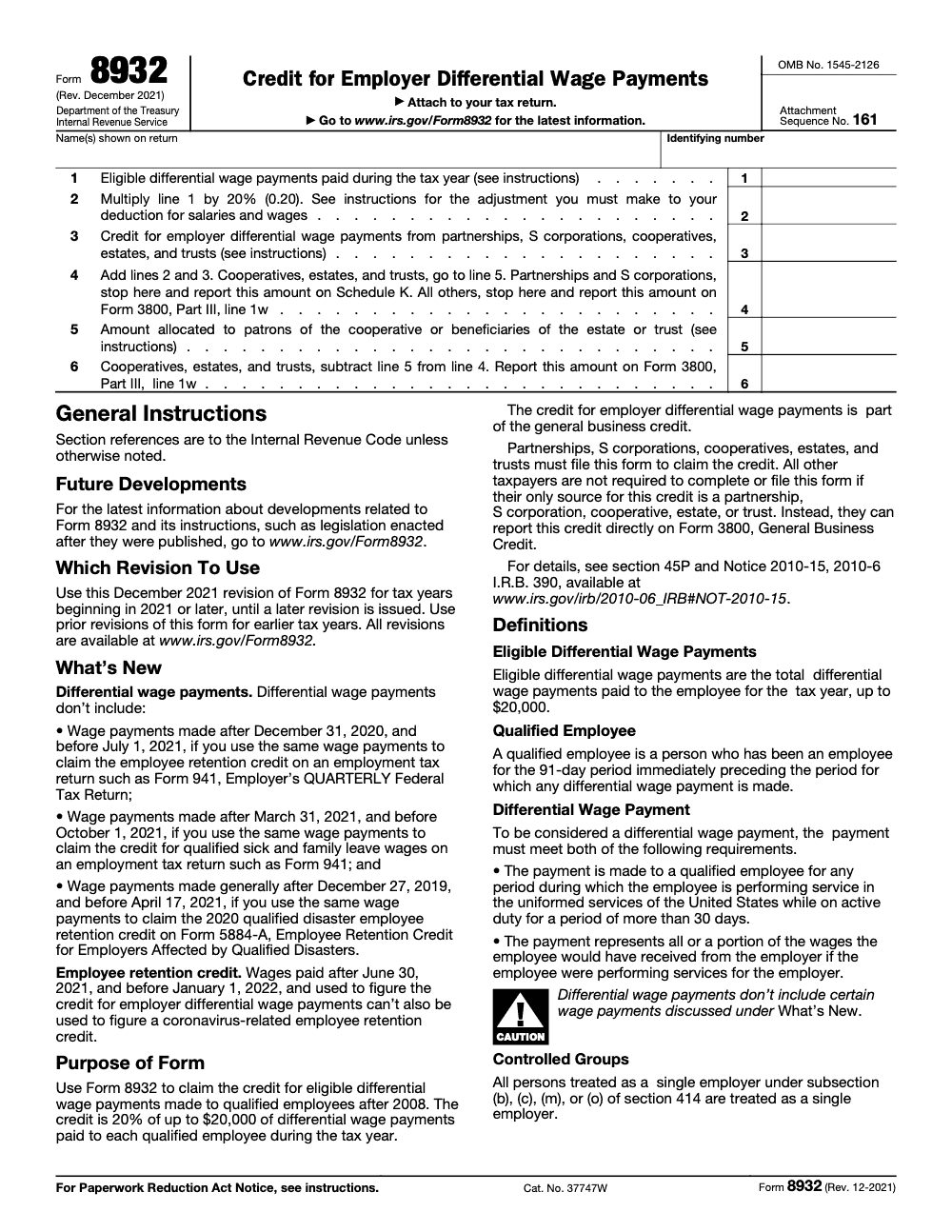 Page 1 of 2 of the official IRS Form 8932 PDF (Rev. December 2021): Part III; instructions