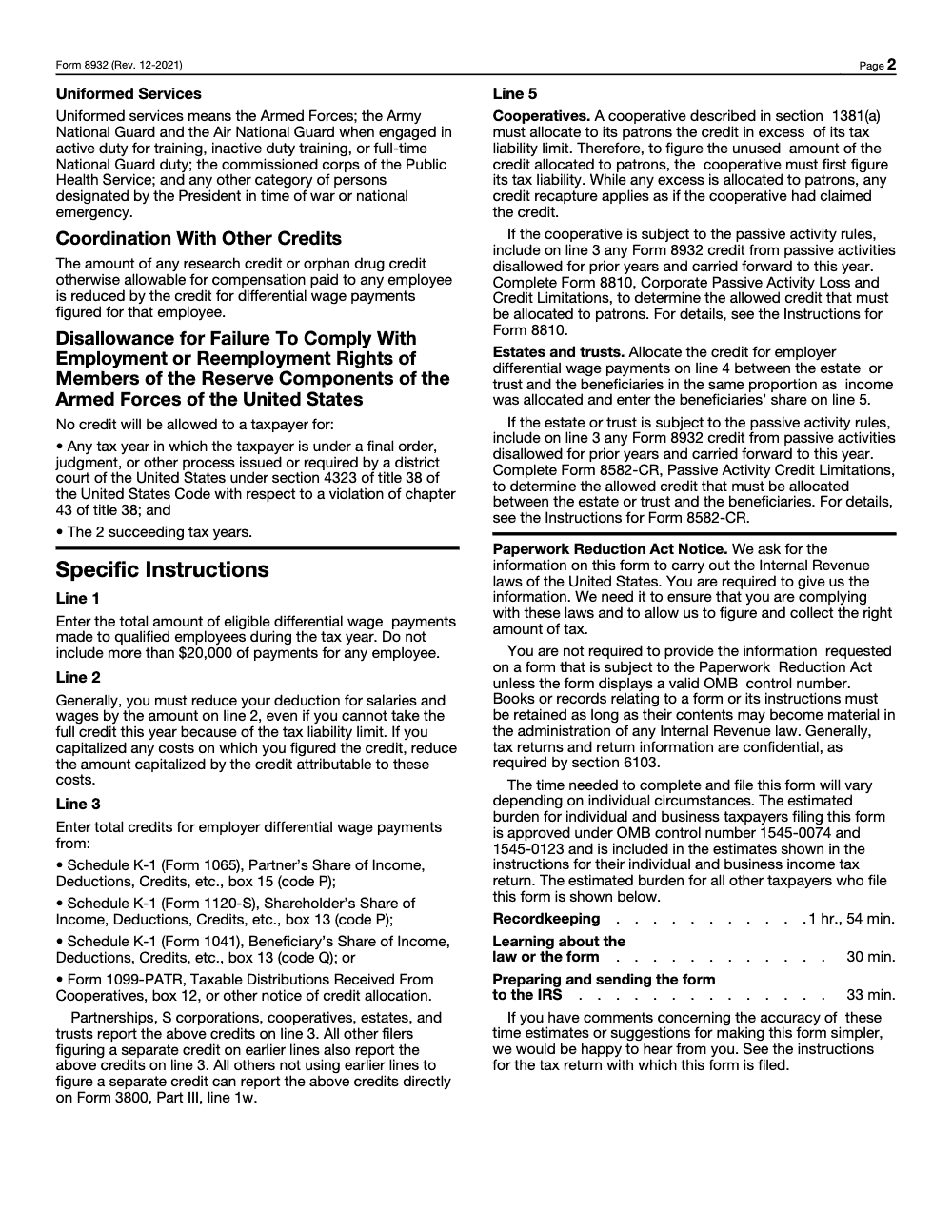 Page 2 of 2 of the official IRS Form 8932 PDF (Rev. December 2021): Part III; instructions
