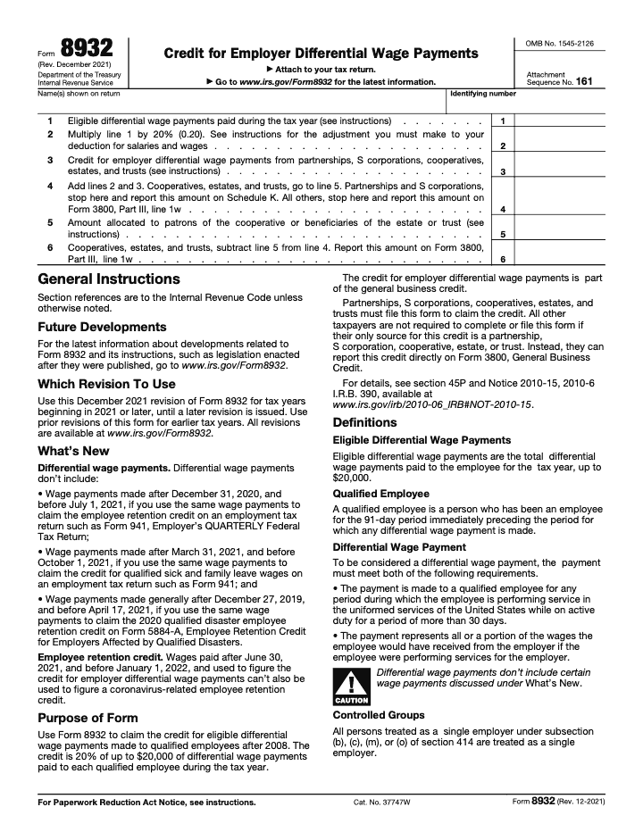 Page 1 of 2 of the official IRS Form 8932 PDF (Rev. December 2021): Part III; instructions